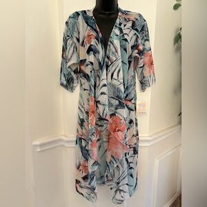 LuLaRoe Shirley Floral Tropical Leaf Print Sheer Kimono Wrap